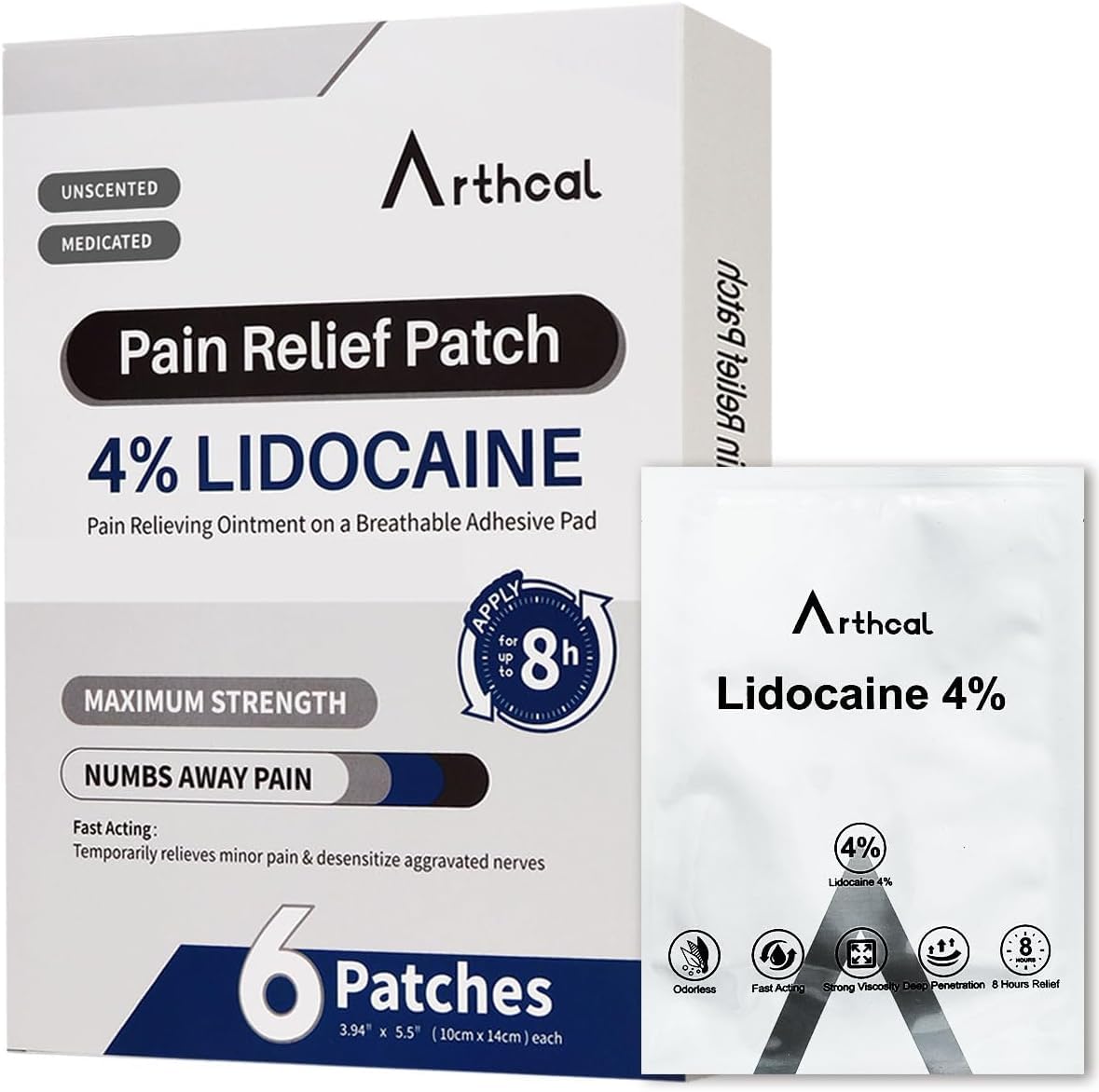 Arthcal 4% Lidocaine Patches(6 Pcs), Maximum Strength Pain Patches