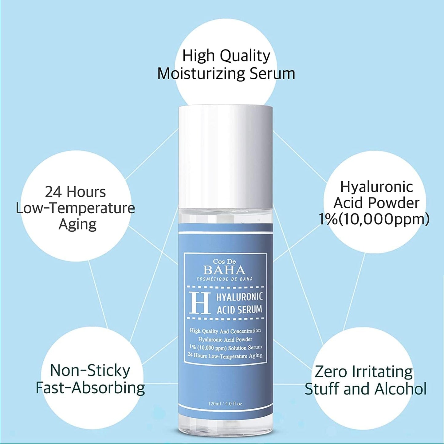 Pure Hyaluronic Acid Serum (120ml 4.0fl oz.) Facial Moisturizer for Cos De Baha
